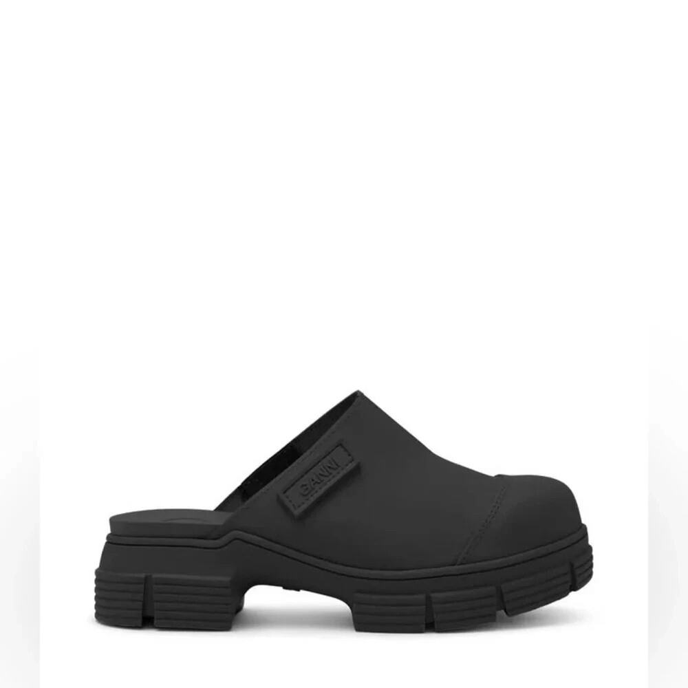 GANNI Black Chunky Lug Sole City Clog Slip On Round Toe Platform Mule 36